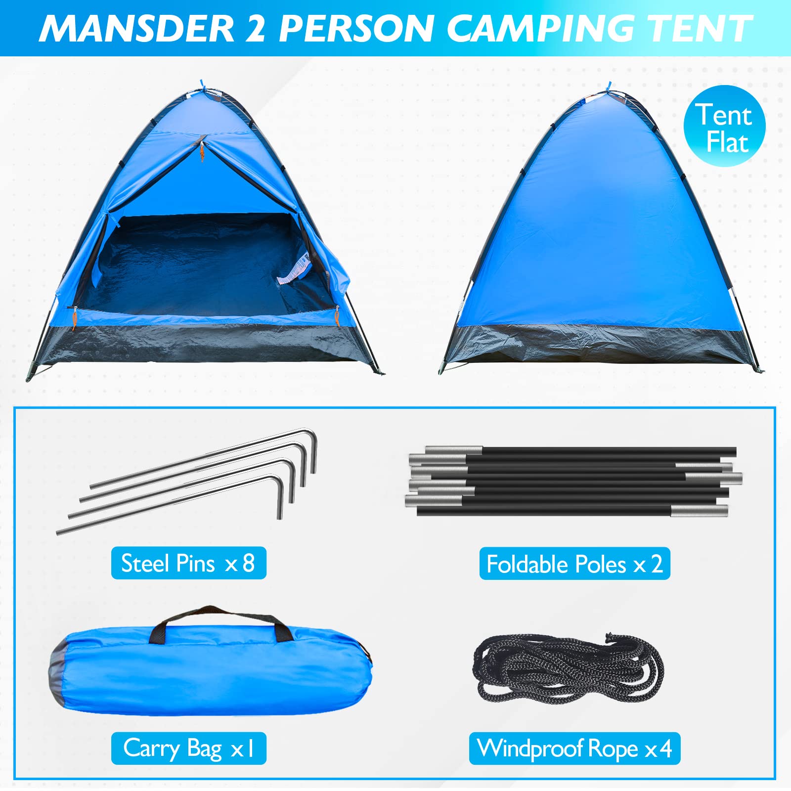 Small 2 Person Camping Dome Tent Waterproof Tents for Camping Portable Tent for Backpacking Hiking Mountaineering - Easy Setup