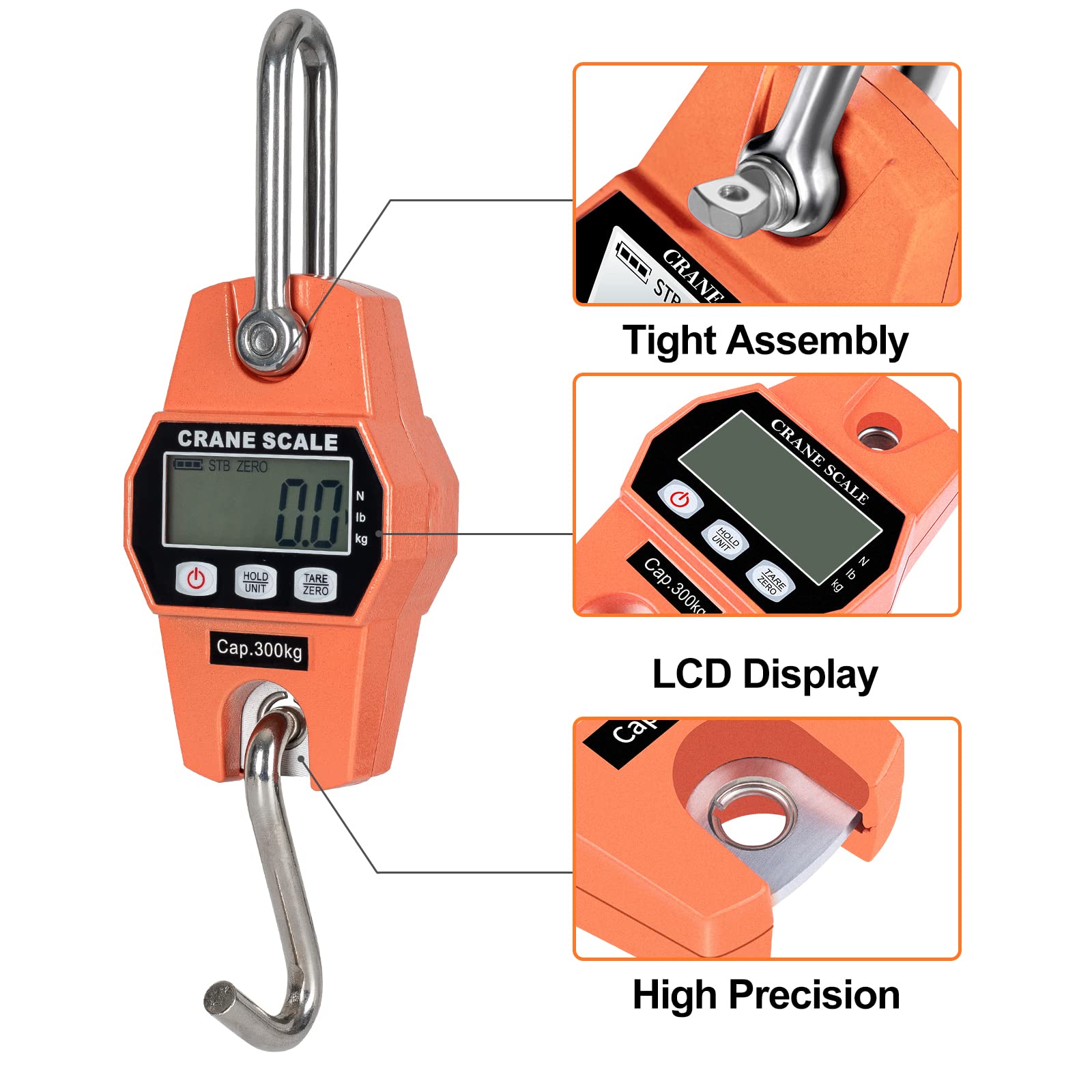 660 LB Hanging Scale/Digital Hanging Scale, Crane Scale 300 KG, Hard Cast Aluminum Housing HD LED Display, Suitable for Fishing, Weigh Luggage, Private Farm, Hunting, (Battery Included)