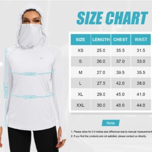 IUGA SPF Shirt Women Sun Protection Clothing UPF 50+ Hoodie with Face Cover UV Hiking Long Sleeve Shirts Lightweight Outdoor White