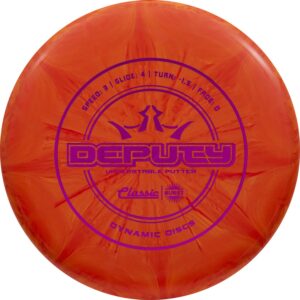 dynamic discs classic blend burst deputy disc golf putter | throwing frisbee disc | consistent flight | stamp color will vary (orange)