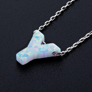 YUNKAI Opal Letter Necklaces for Women, 925 Sterling Silver Initial Necklaces, A-Z Alphabet Necklaces Birthday Gift for Her