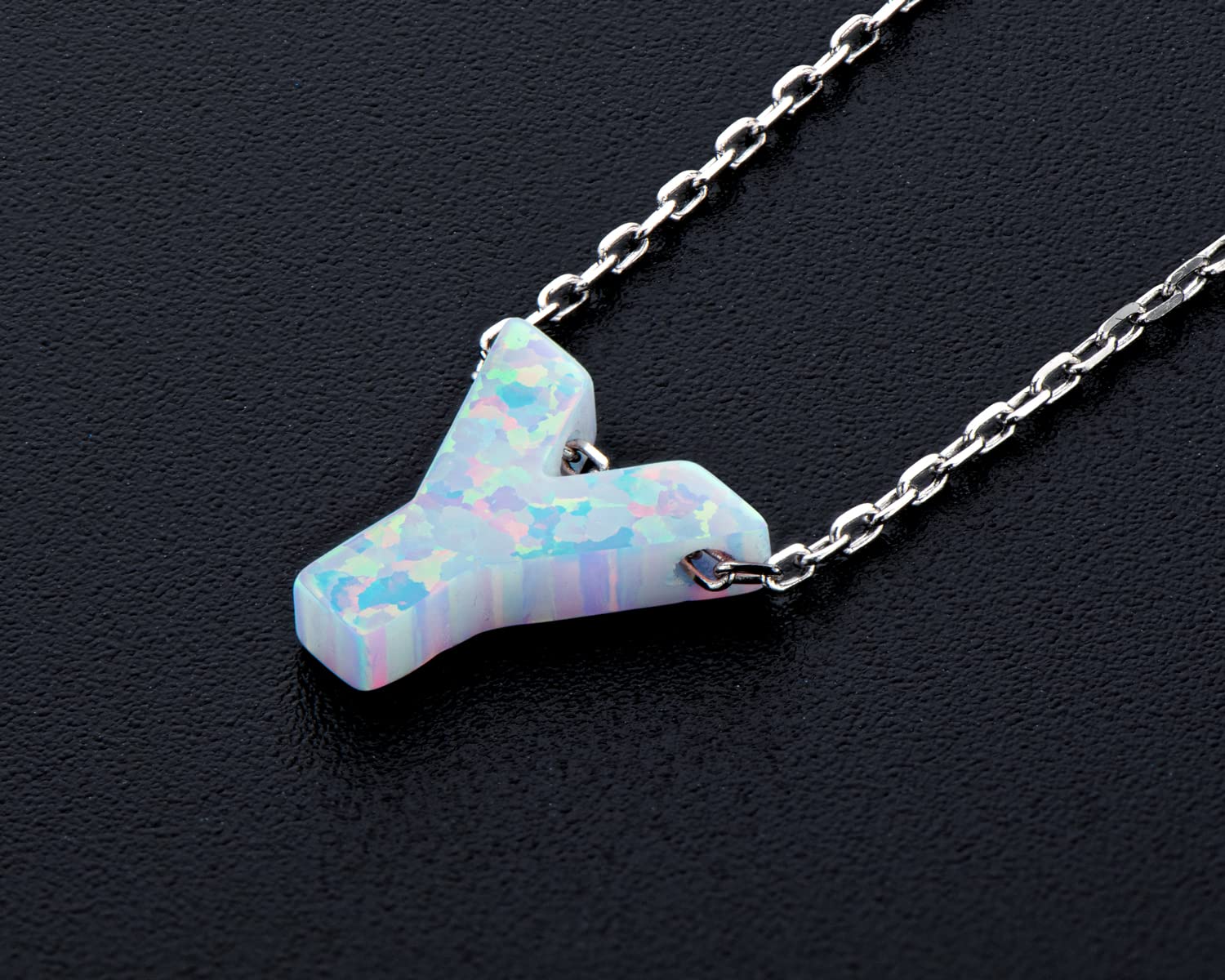 YUNKAI Opal Letter Necklaces for Women, 925 Sterling Silver Initial Necklaces, A-Z Alphabet Necklaces Birthday Gift for Her