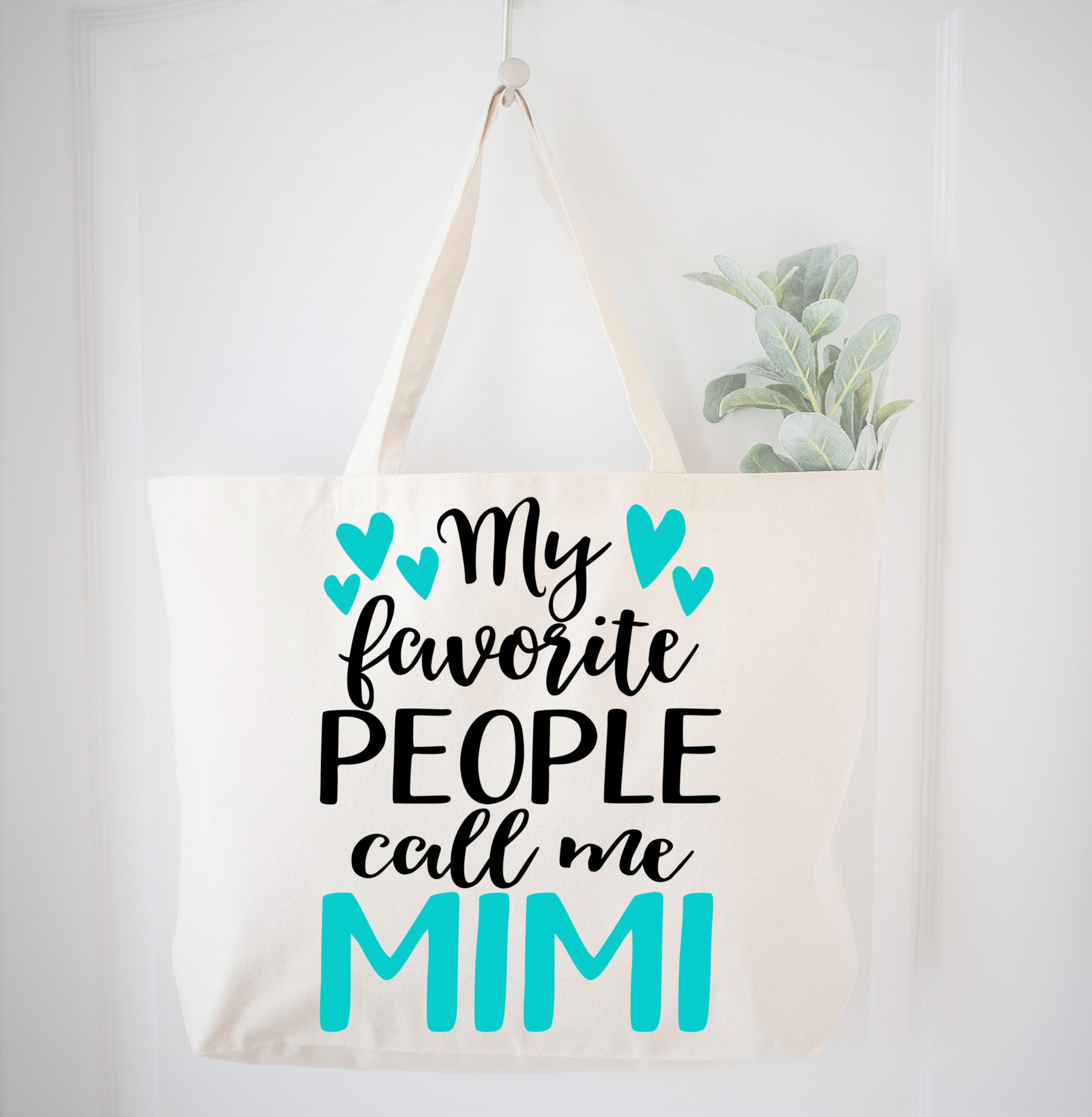 COCOVICI Mimi Tote Bag | My Favorite People Call Me Mimi | Grandma Gifts | Mimi Gifts | Mimi Christmas Gift | Christmas Gift from Grandkids (My Favorite People Call Me Mimi Turquoise/Black Font)