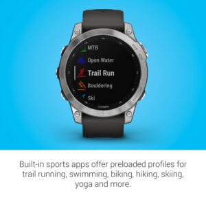 Garmin fenix 7, adventure smartwatch, rugged outdoor watch with GPS, touchscreen, health and wellness features, silver with graphite band - 010-02540-00