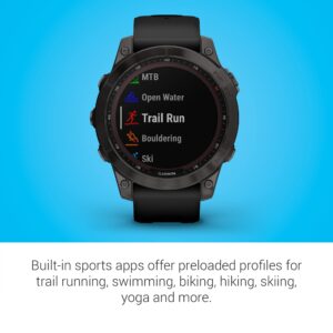 Garmin fenix 7 Sapphire Solar, adventure smartwatch, with Solar Charging Capabilities, rugged outdoor watch with GPS, touchscreen, wellness features, carbon gray DLC titanium with black band