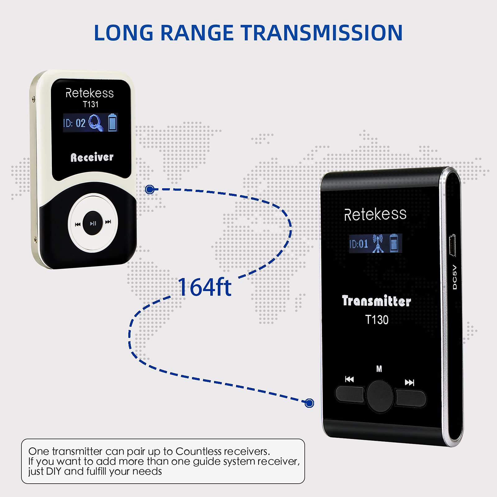 Retekess T130 Wireless Tour Guide System,Tour Guide Headsets with Full Ear Headphone,32-Slot Charging Case, Assistive Listening Devices for Factory, Manufacturing (2 Transmitters 20 Receivers