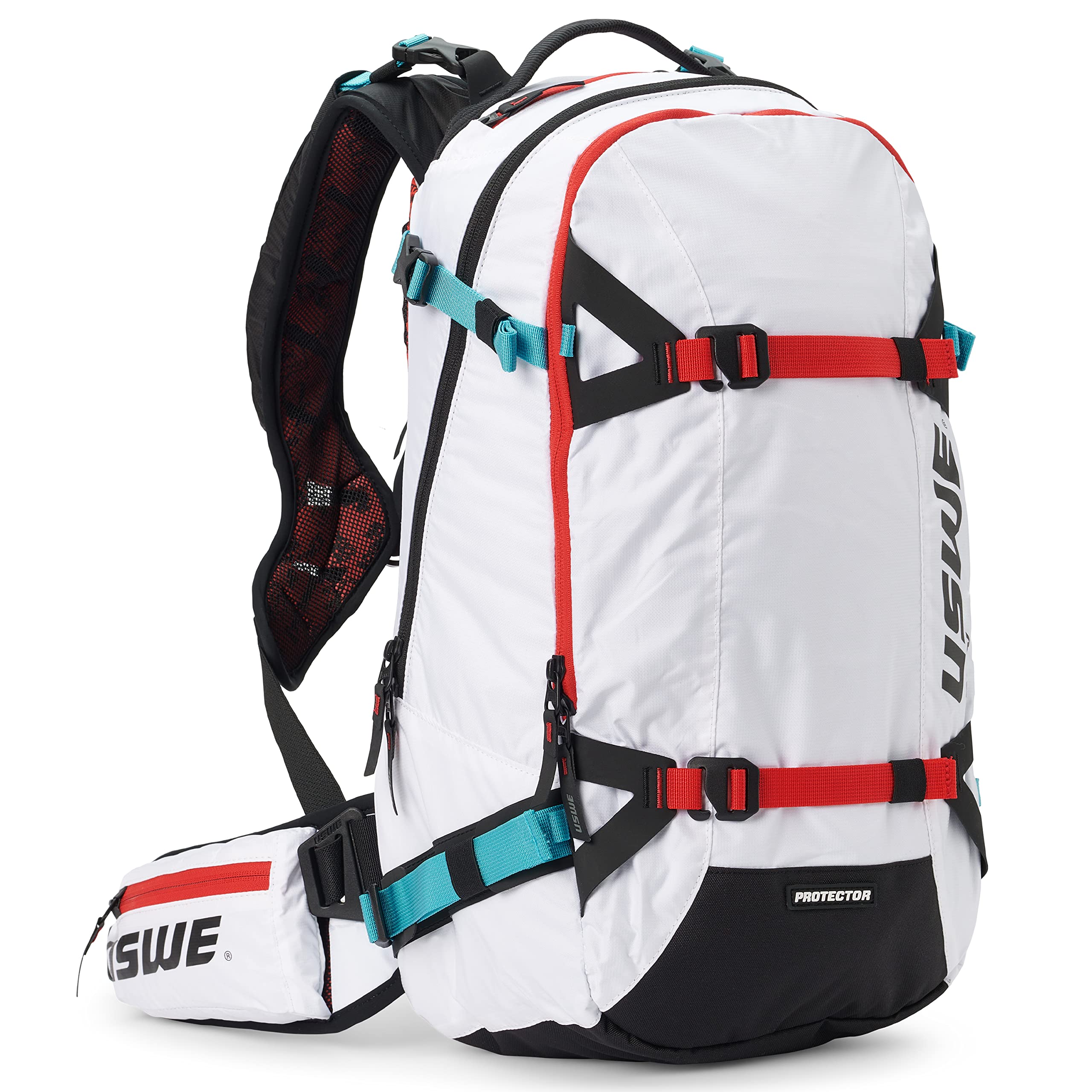 USWE Pow 16L, Ski and Snowboard Backpack with Back Protector (v. 2.0) for Men and Women. Insulated Snow Hydration Pack with Thermo Cell Freeze Protection. Bounce Free, White