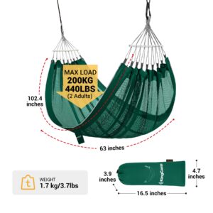 KingCamp Double Mesh Hammock, Camping Hammock Breathable Portable Outdoor/Indoor Hammocks Tree Hammock for Camping Backpacking, Hiking, Backyard, Patio Support to 440lbs, 2 Tree Straps (Petrolblue)