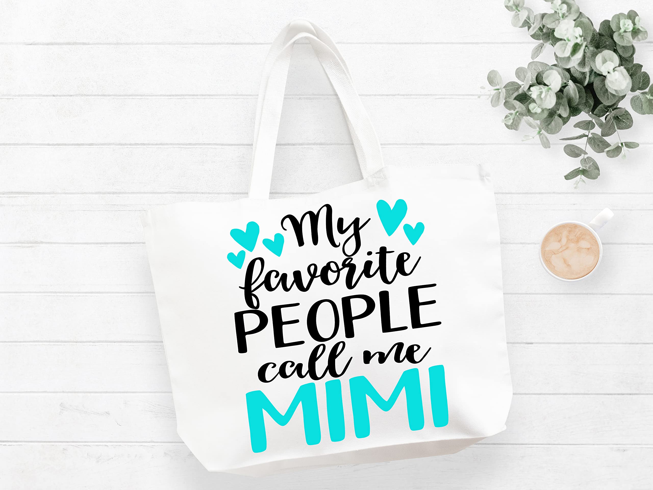 COCOVICI Mimi Tote Bag | My Favorite People Call Me Mimi | Grandma Gifts | Mimi Gifts | Mimi Christmas Gift | Christmas Gift from Grandkids (My Favorite People Call Me Mimi Turquoise/Black Font)