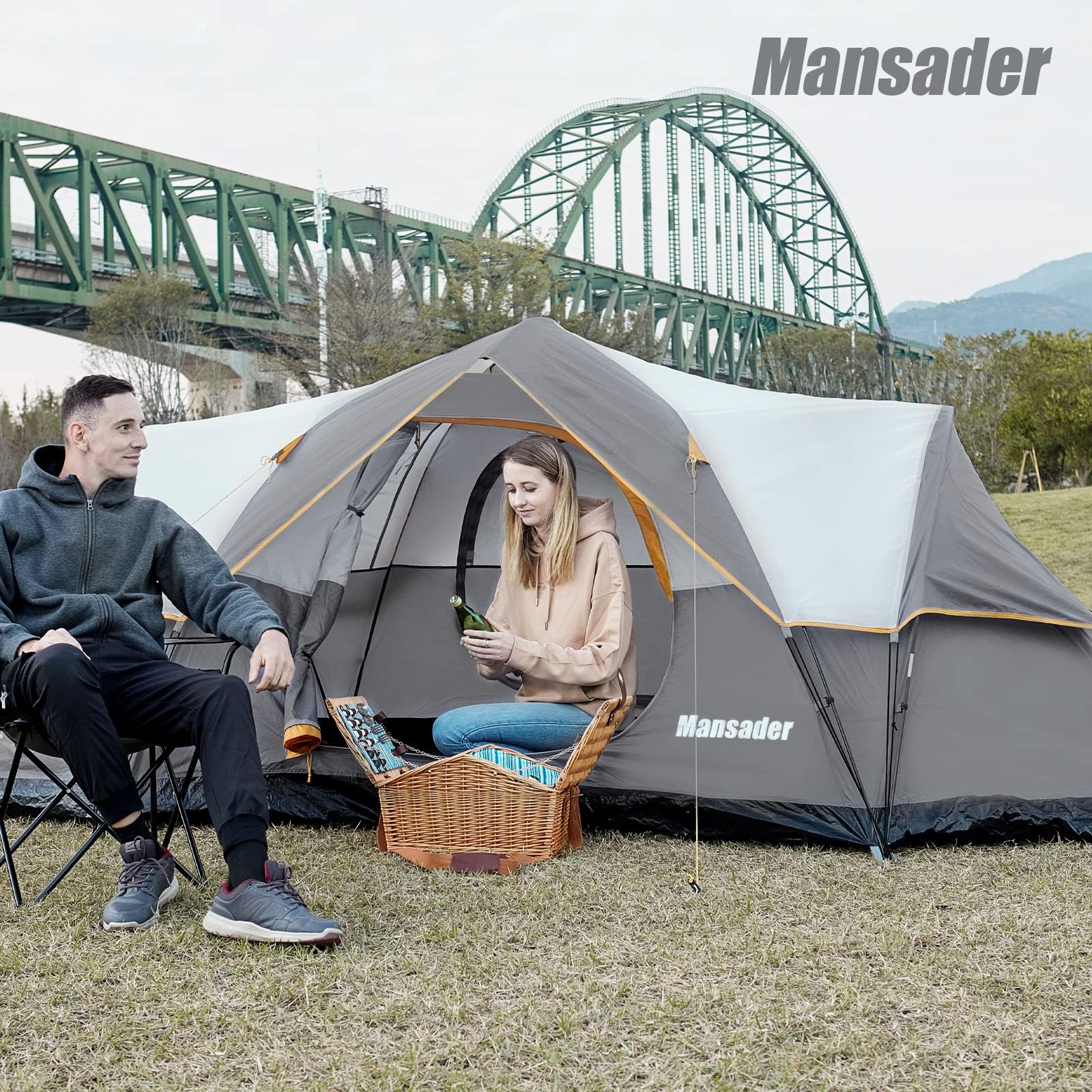 Mansader 6 Person Family Camping Tent,Waterproof Windproof with Top Rainfly,Easy Set Up,Pop Up Tent for Outdoor Camping Hiking Travel (Grey)