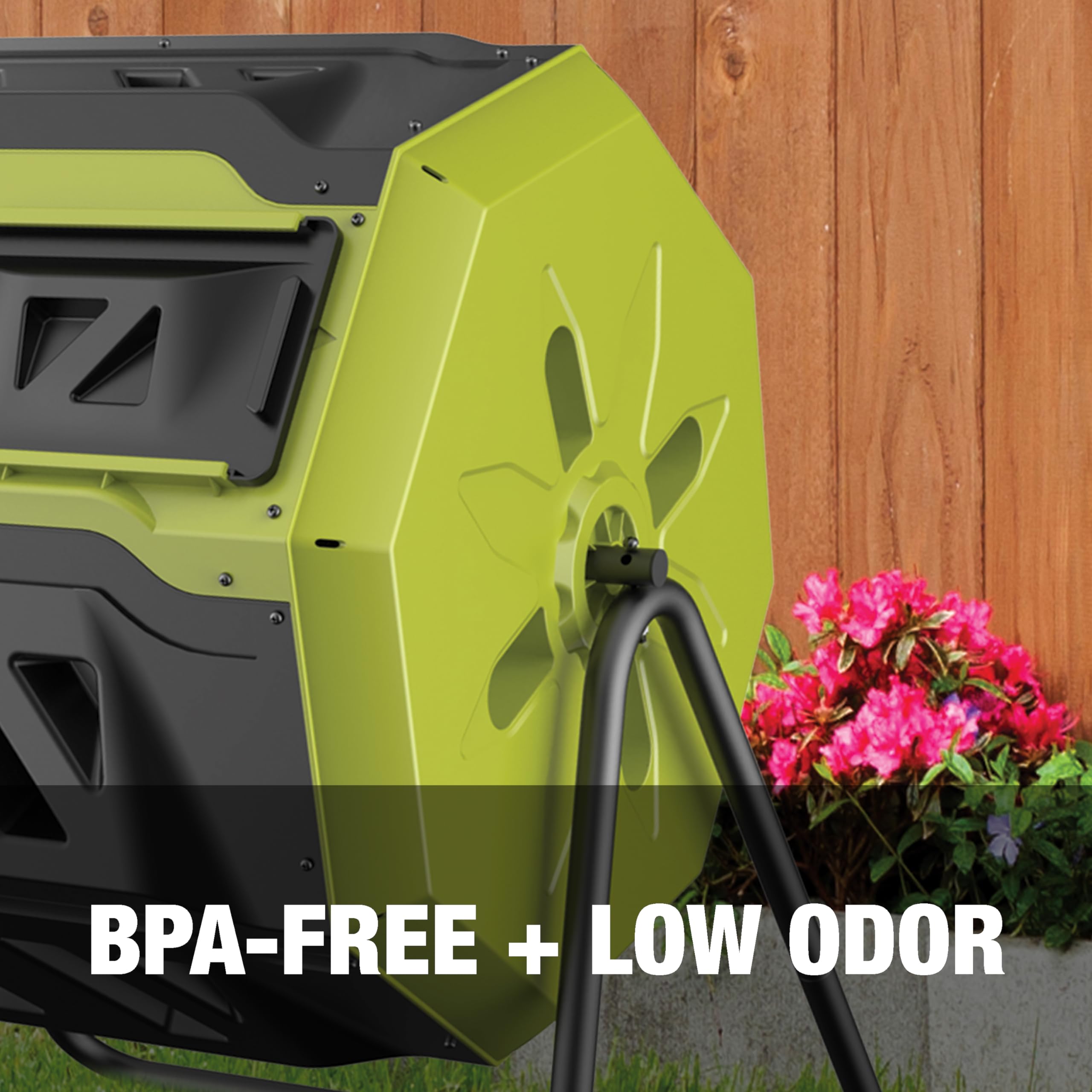 Sun Joe SJ-CMPS1 All-Season Outdoor Tumbling Composter, Dual Sliding Chamber, 42-Gallon, 2-10 Weeks, BPA-Free Material