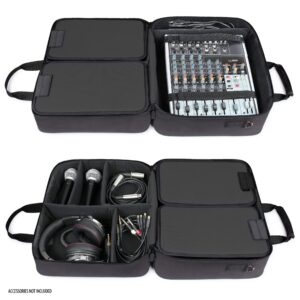 USA GEAR Audio Mixer Case - DJ Mixer Travel Bag with Customizable Interior & Water Resistant Exterior Compatible with Behringer Q1202USB, Mackie ProFX8v2, Yamaha MG10XU & More Mixers - Black