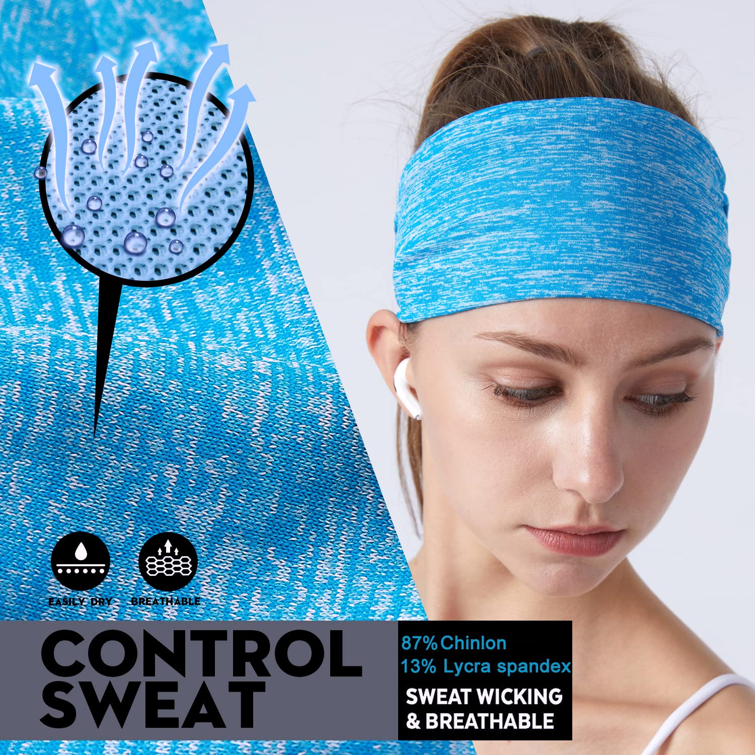 Workout Headbands for Women, Sport Hair Bands for Women's,sweatbands Non Slip Yoga Hairbands for Fitness Travel Athletic Elastic Moisture Wicking