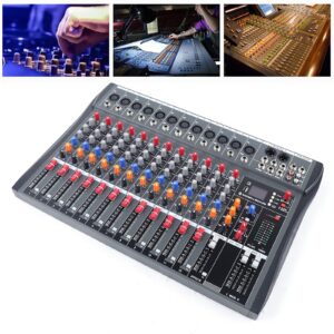 Pro 12 Channels Live Audio Mixer Bluetooth USB DJ Sound Mixing Console with 3 Stage Equalization Regulate 6 Modes Of Music for Family Ktv,Campus Speech,Meeting Etc