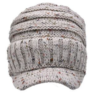 C.C Trendy Warm Oversized Chunky Soft Oversized Ribbed Slouchy Knit Hat with Visor Brim (Oatmeal)