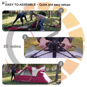 Mansader 6 Person Family Camping Tent,Waterproof Windproof with Top Rainfly,Easy Set Up,Pop Up Tent for Outdoor Camping Hiking Travel (Wine Red)