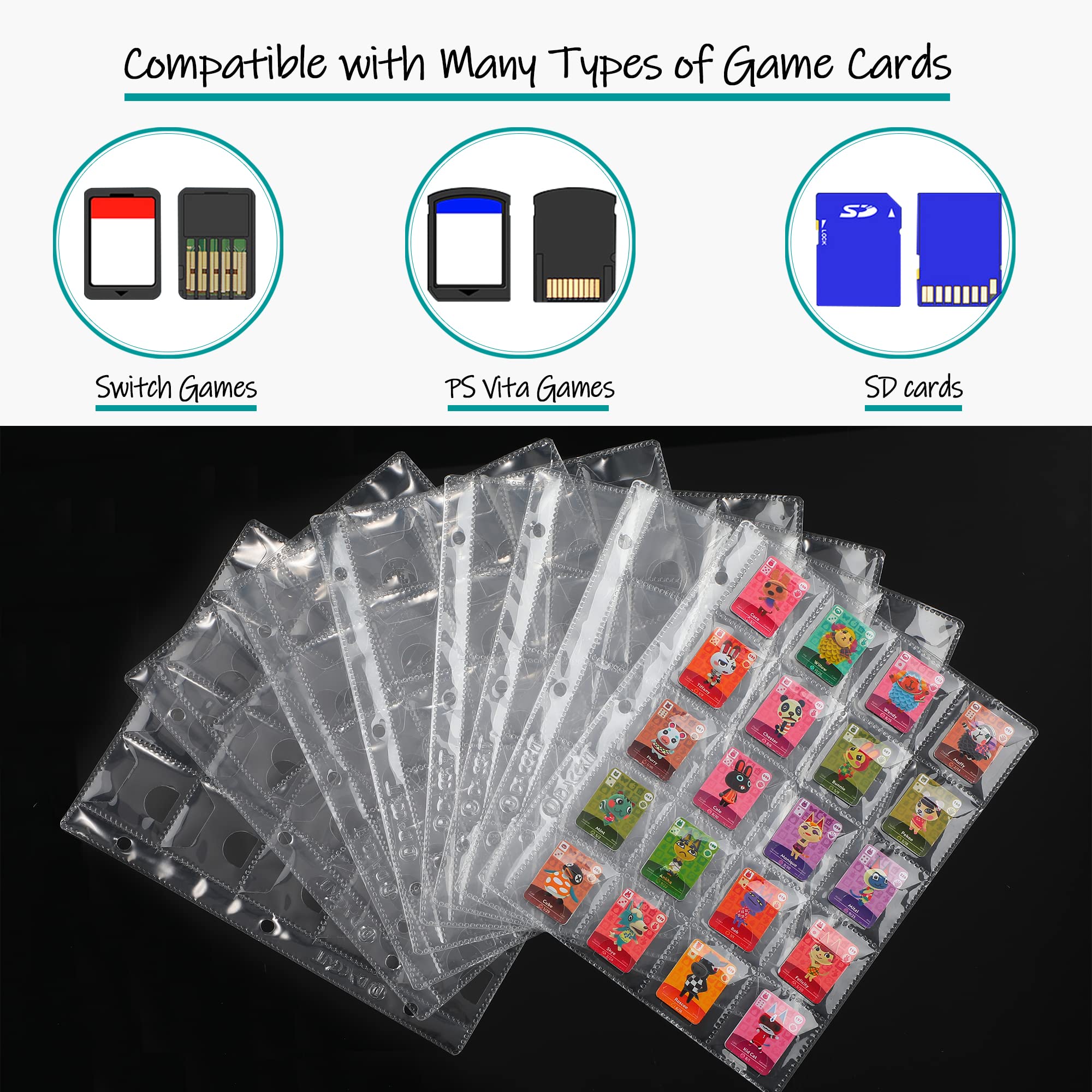 500+ Game Card Holder Compatible with Animal Crossing Mini Amiibo Cards, Cartridges Organizer Binder fit for Nintendo Switch PS Vita Games SD Memory Cards