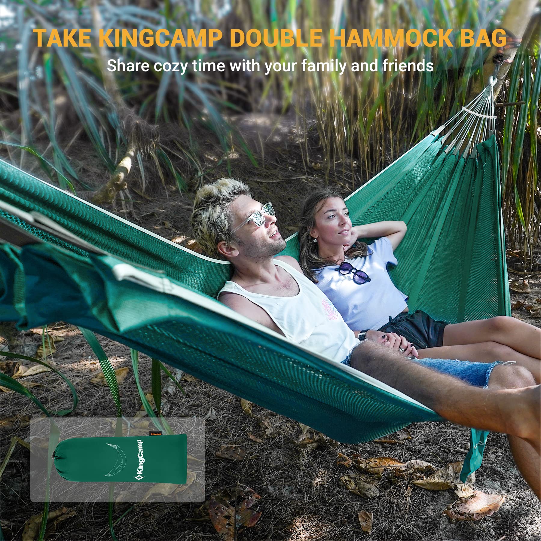 KingCamp Double Mesh Hammock, Camping Hammock Breathable Portable Outdoor/Indoor Hammocks Tree Hammock for Camping Backpacking, Hiking, Backyard, Patio Support to 440lbs, 2 Tree Straps (Petrolblue)