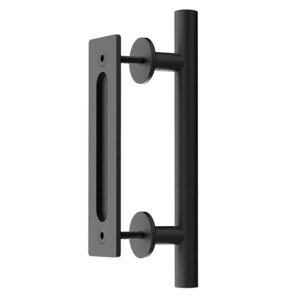 WINSOON Sliding Barn Door Hardware Double Door 12ft Track Kit with 2PCS 12 Inch Sliding Barn Door Handles Black Hardware with Pull and Flush Barn Door Handle Set