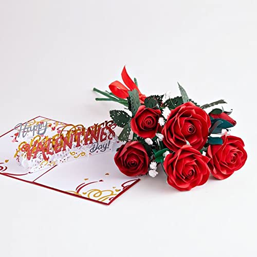 Lovepop Handcrafted Paper Flower Bundle, 6 Stemmed Roses, 5” x 7” – Happy Valentine’s Day Greeting Card, 3D Pop Up Card, Romantic Anniversary Present, Cards for Her, Roses Bouquet, Flower Delivery