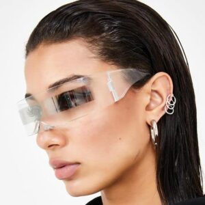 Dollger Futuristic Sunglasses Space Cyclops Wrap Around Glasses Rimless Translucent Mirrored Lens