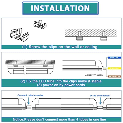 MKUJOO 6 Pack 4FT 40W LED Shop Light, V Shape Integrated T8 LED Tube Light, 4400LM, 6000K Super Bright White,high Output Linkable Shop Lights with Plug for Garage, Workshop,Basement,Warehouse