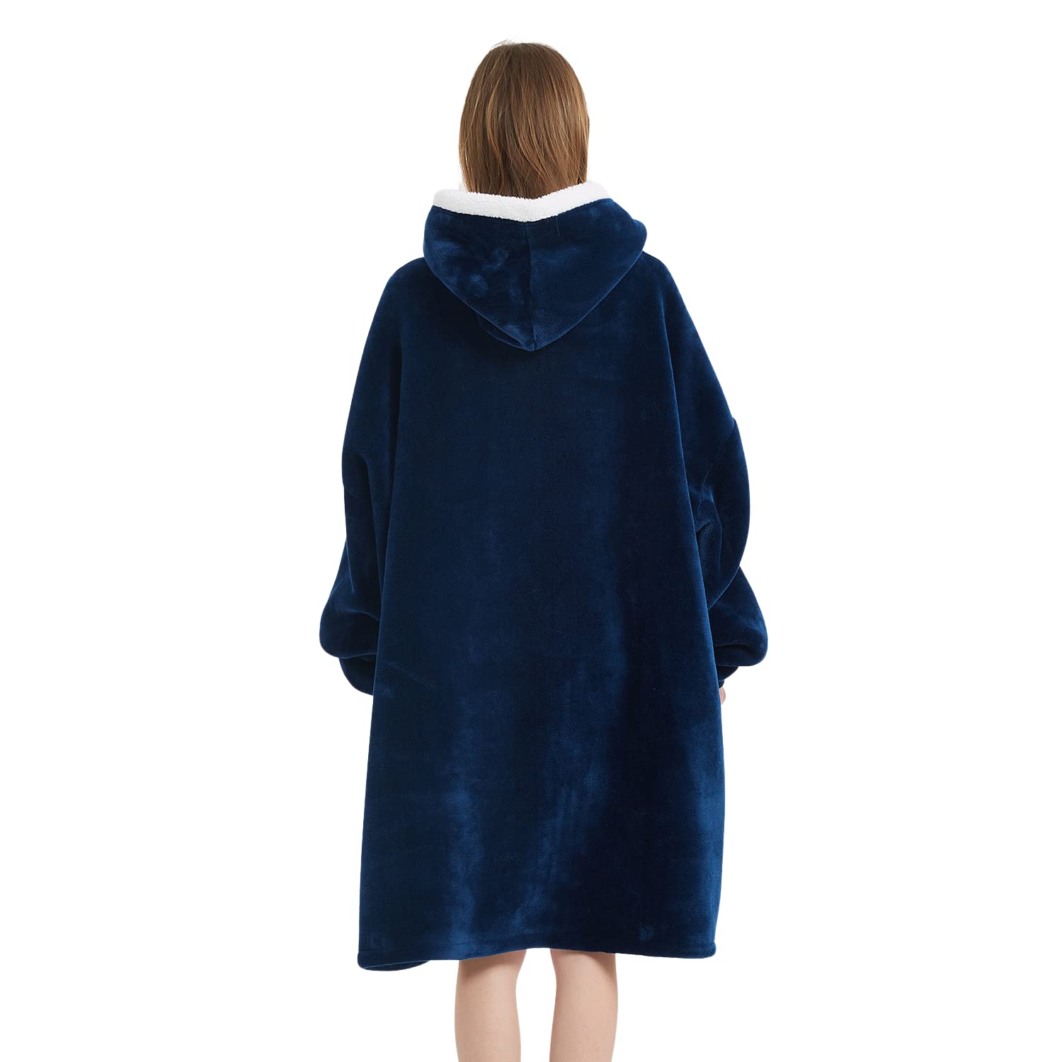 Qeils Oversized Wearable Blanket Hoodie | Hooded Blanket Sweatshirt with Deep Pockets, Cozy Warm Fleece Sherpa Blanket,Gifts for Adults Mom Wife Girlfriend Men (Navy, Adult)