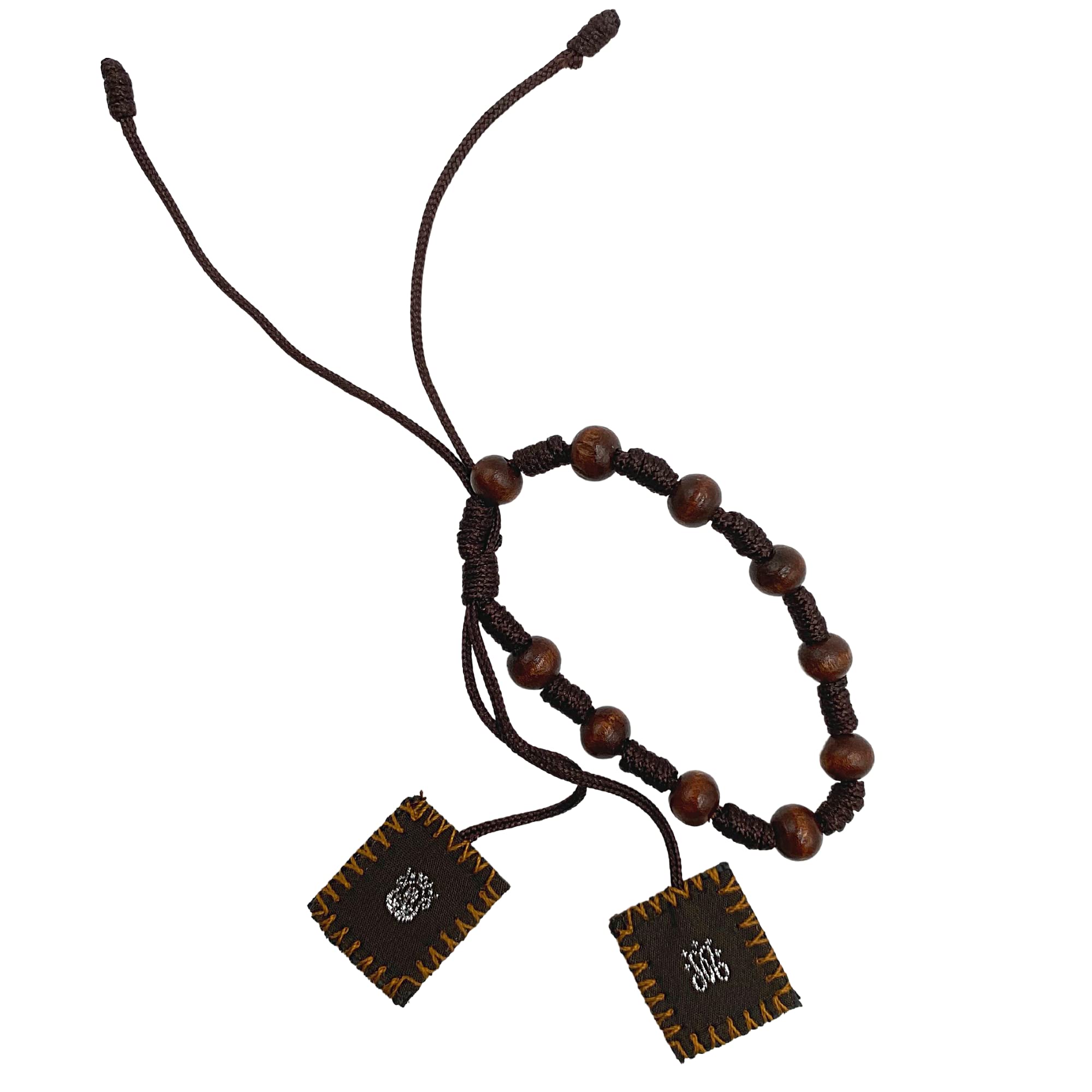 Adjustable Brown Cord with Wooden Beads Catholic Scapular Bracelet, Our Lady Mt Carmel Traditional Christian Scapulars Prayer Jewelry for Men and Women, Religious Gifts for Loved Ones, 7 Inches