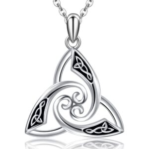 CHIC & ARTSY Triskele Necklace 925 Sterling Silver Trinity Celtic Triskele Pendant Necklace Ireland Oxidized Triple Spiral Celtic Necklace For Women Cable Chain 18"- 20"