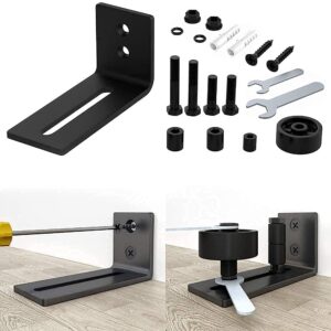 WINSOON Sliding Barn Door Hardware Double Door 10ft Track Kit with Black Sliding Barn Door Floor Guide Wall Mounted Hardware for Flush Bottom Adjustable Stay Rollers, Set of 2,8 Setup Options