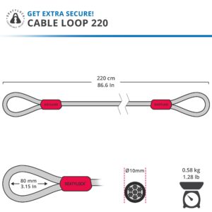 SeatyLock Bike Cable Lock - Anti Theft Triple Braided Steel Cable with Loops for Bike Security - Universal Fit Flexible Large Locking Cables for U Lock D Lock Chain Lock or Folding Lock - 86.6"