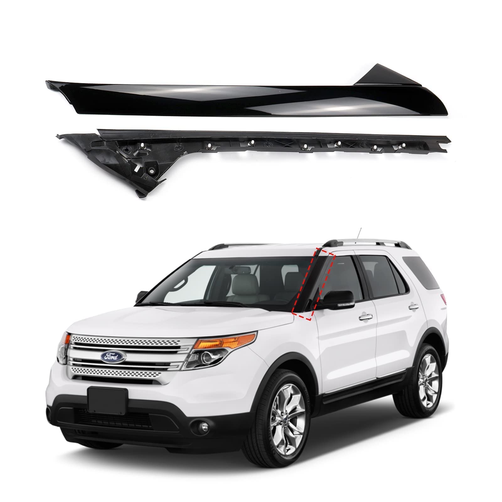 AIWGIW Windshield Pillar Trim Panel Molding Compatible with Ford Explorer 2011-2019 Replaces BB5Z7803136AA BB5Z-7803136-AB 926-450 (Left, Gloss Black)