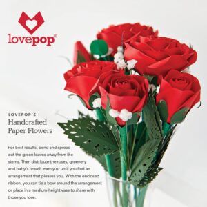 Lovepop Handcrafted Paper Flower Bundle, 6 Stemmed Roses, 5” x 7” – Happy Valentine’s Day Greeting Card, 3D Pop Up Card, Romantic Anniversary Present, Cards for Her, Roses Bouquet, Flower Delivery