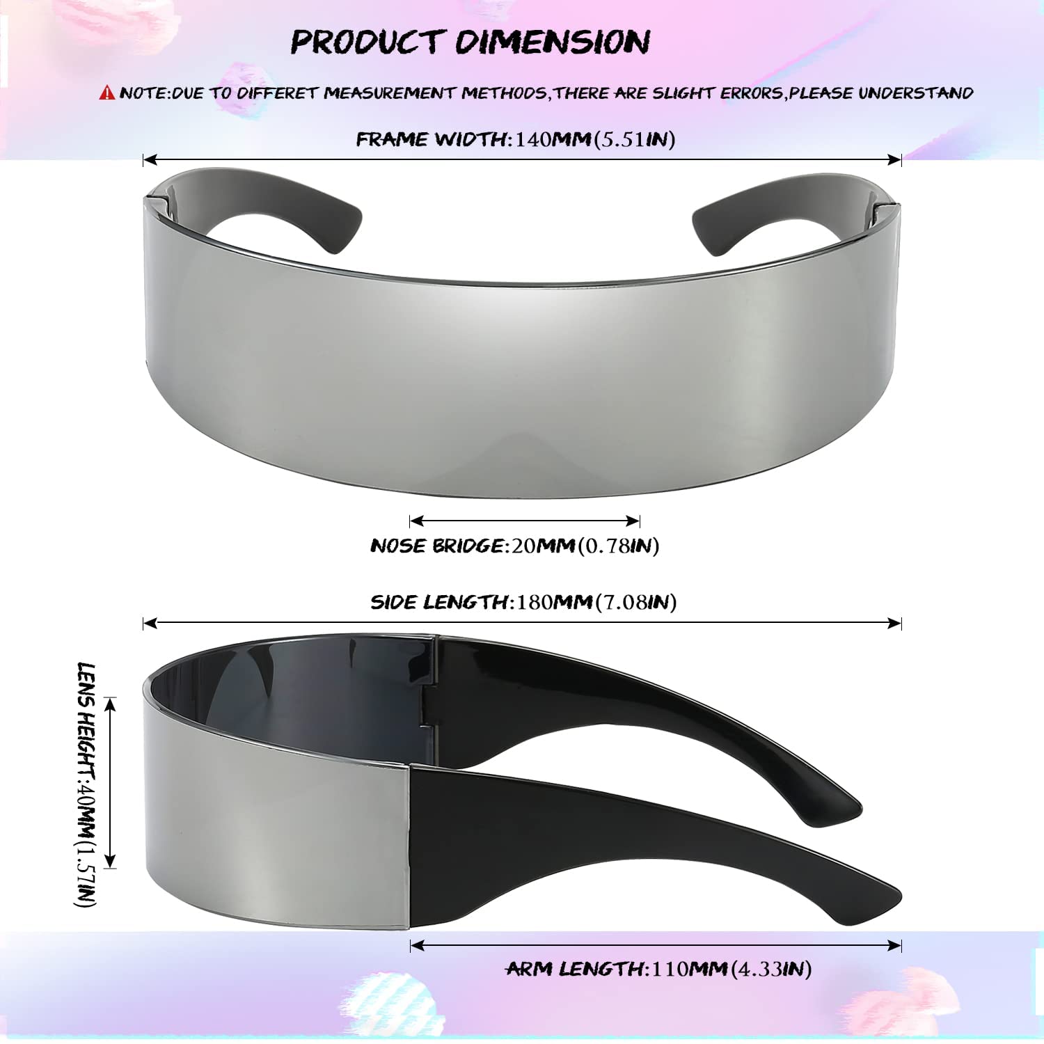 Dollger Futuristic Sunglasses Space Cyclops Wrap Around Glasses Rimless Translucent Mirrored Lens