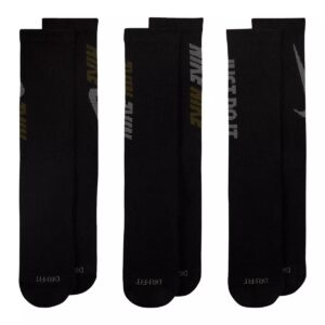 Nike Men`s Everyday Plus Graphic Cushioned Crew Socks 3 Pack (Large, Black(DD1526-010)/G_G)