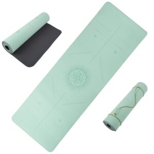 yoga mat with alignment marks - lightweight exercise mat with carry strap for home workout or travel by wakeman outdoors (mint and black)