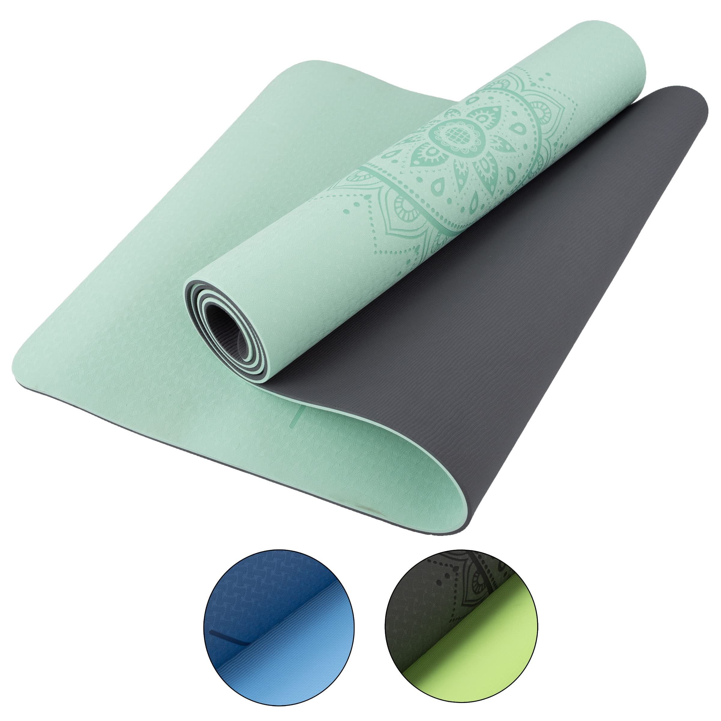 Yoga Mat with Alignment Marks - Lightweight Exercise Mat with Carry Strap for Home Workout or Travel by Wakeman Outdoors (Mint and Black)