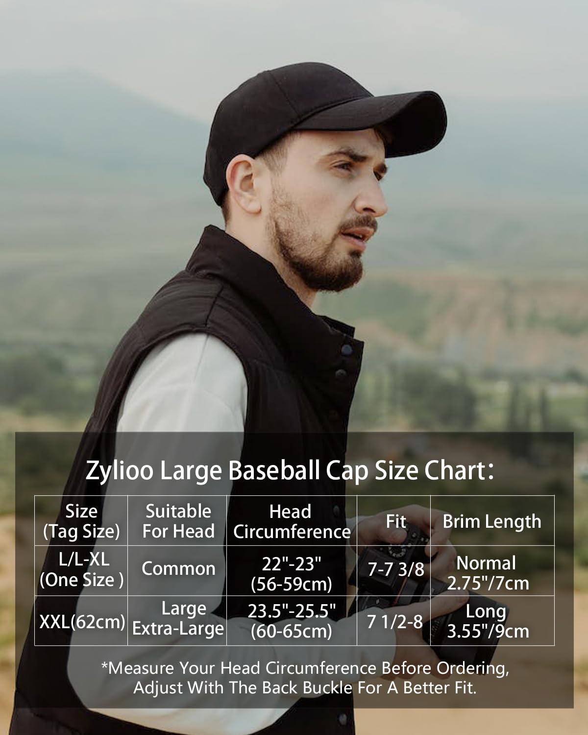 Zylioo Oversize XXL Baseball Caps,Large Dad Hats for Big Heads 23.5"-25.5",Adjustable Soft Walking Cap