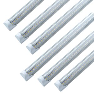 mkujoo 6 pack 4ft 40w led shop light, v shape integrated t8 led tube light, 4400lm, 6000k super bright white,high output linkable shop lights with plug for garage, workshop,basement,warehouse