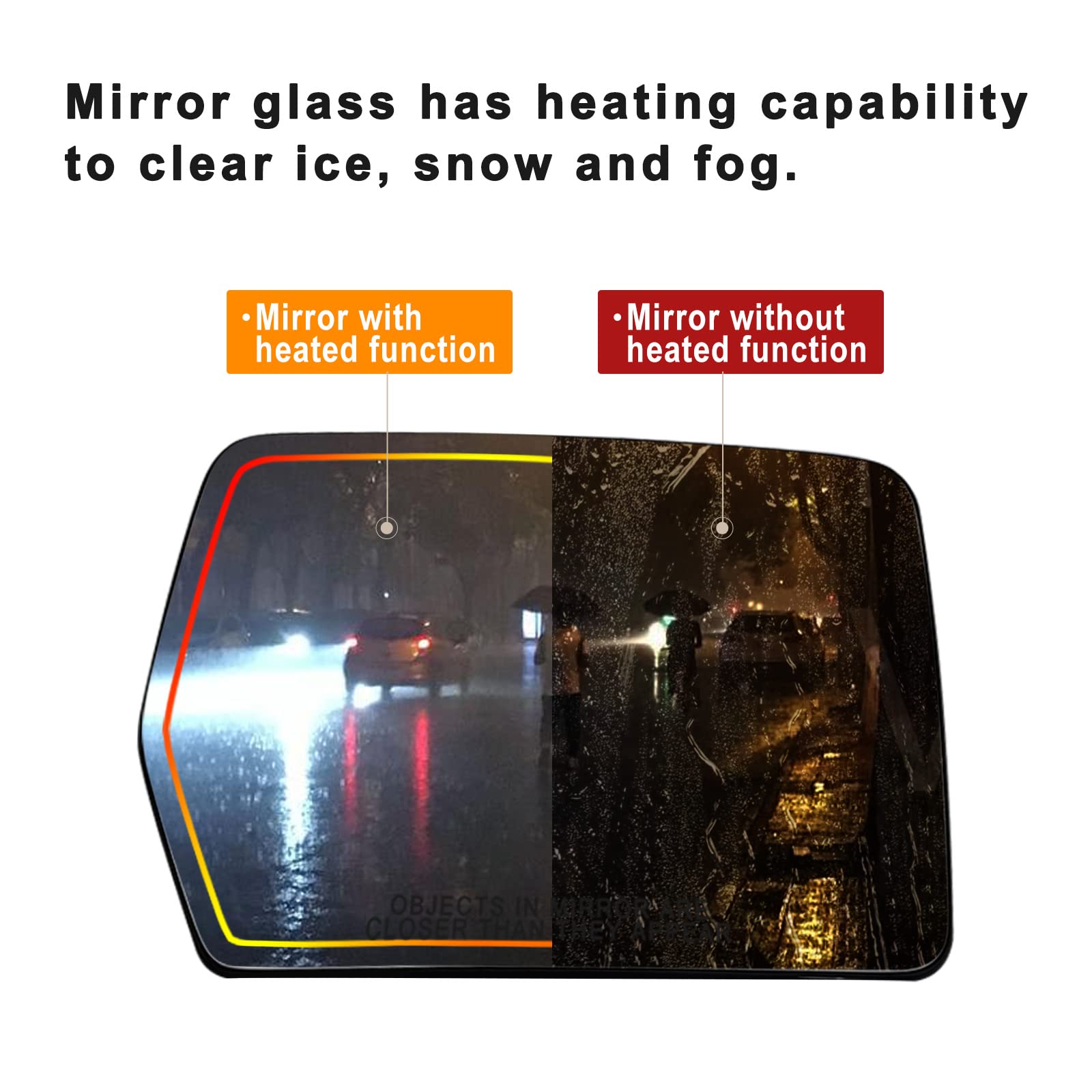 Right Passenger Side Heated Mirror Glass Replacement For 2011 2012 2013 2014 Ford F150 Passenger Side Mirror - for Ford F150 Side Mirror Glass With Rear Holder - Replace 4L3Z-17K707-DA