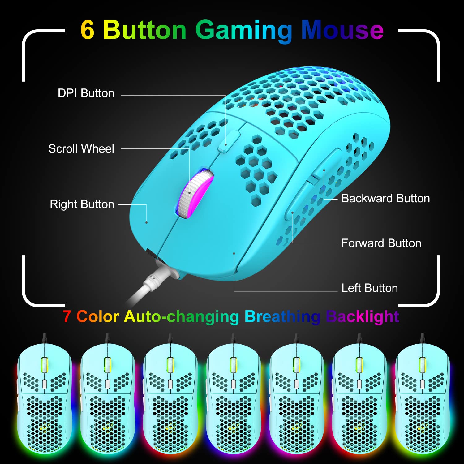 60% Wired Gaming Keyboard and Mouse Combo,Compact RGB Backlit Mini Mechanical Feel Keyboard,Converter Adapter,RGB 6400 DPI Lightweight Gaming Honeycomb Shell Mouse for Xbox,PC,Laptop,MAC