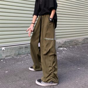 Women Joggers Goth Y2K Baggy Loose Pants Outdoor Cargo Pants Punk Streetwear (Army Green,L)