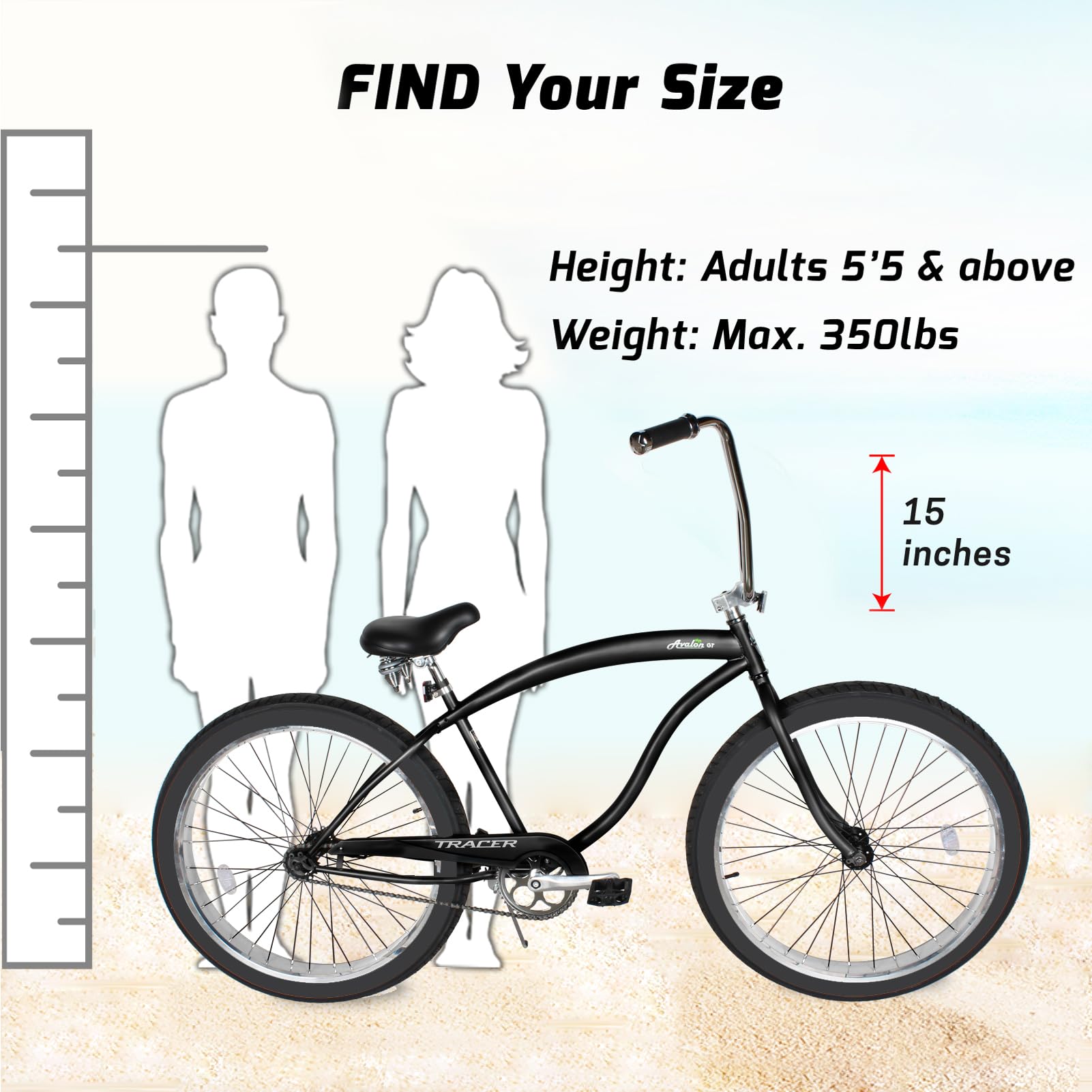 Tracer Avalon Beach Cruiser Bike for Adults, 26/29 Inch Wheels, 3.0/4.0 Fat Tire,1/7 Speed, Complete Cruiser Bike. (1 Speed Matte Black, 29''x3.0 Tire)