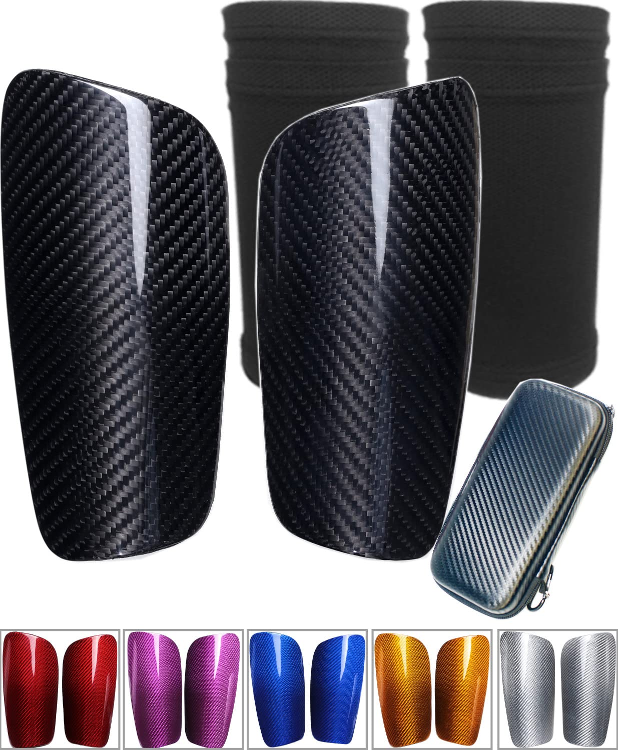 Carbon Fiber Soccer Shin Guards, with Portable Carrying Case, Super Strong, Ultra Light, Shock Resistance, Air Permeability, Suitable for Adult, Youth, Kid, Effective Protection