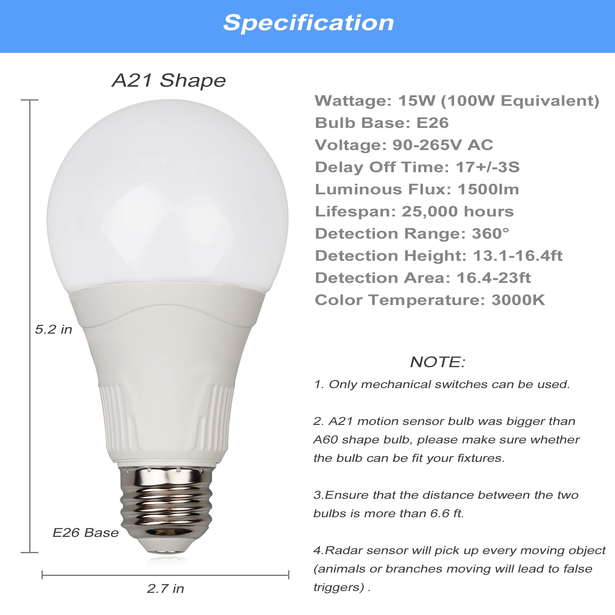 GREENIC Radar Motion Sensor Light Bulbs, 3000K Warm White 15W (100W Equivalent) E26 A21 Upgraded Motion Activated Dusk to Dawn LED Bulbs for Outdoor, Porch, Garage, Driveway, Patio, Stairs