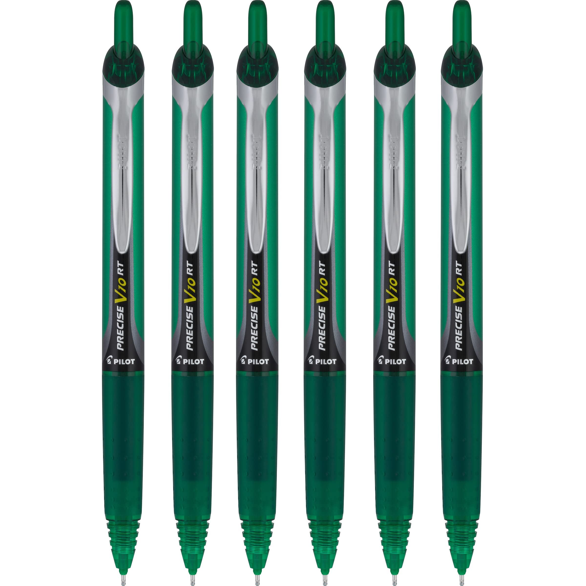 Pilot Precise V10 RT Retractable Liquid Ink Rollerball Pens, Bold Point, 1.0mm, Green Ink, 6 Count