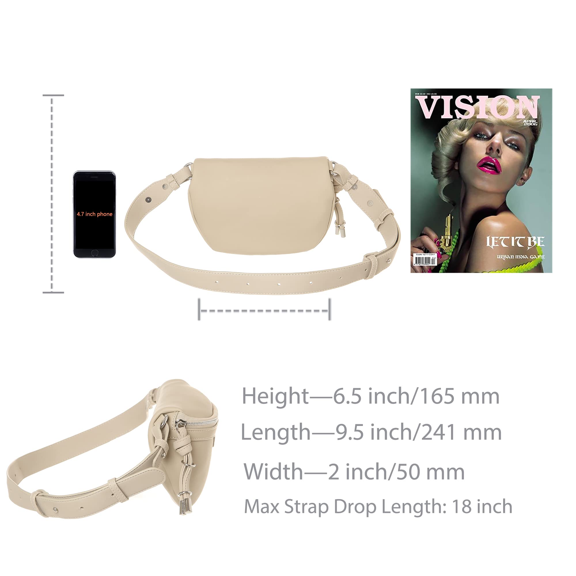 Haytijoe Crossbody Sling Bag for Women Fanny Packs Vegan Leather Bum Bag for Travel (Style6-Khaki)