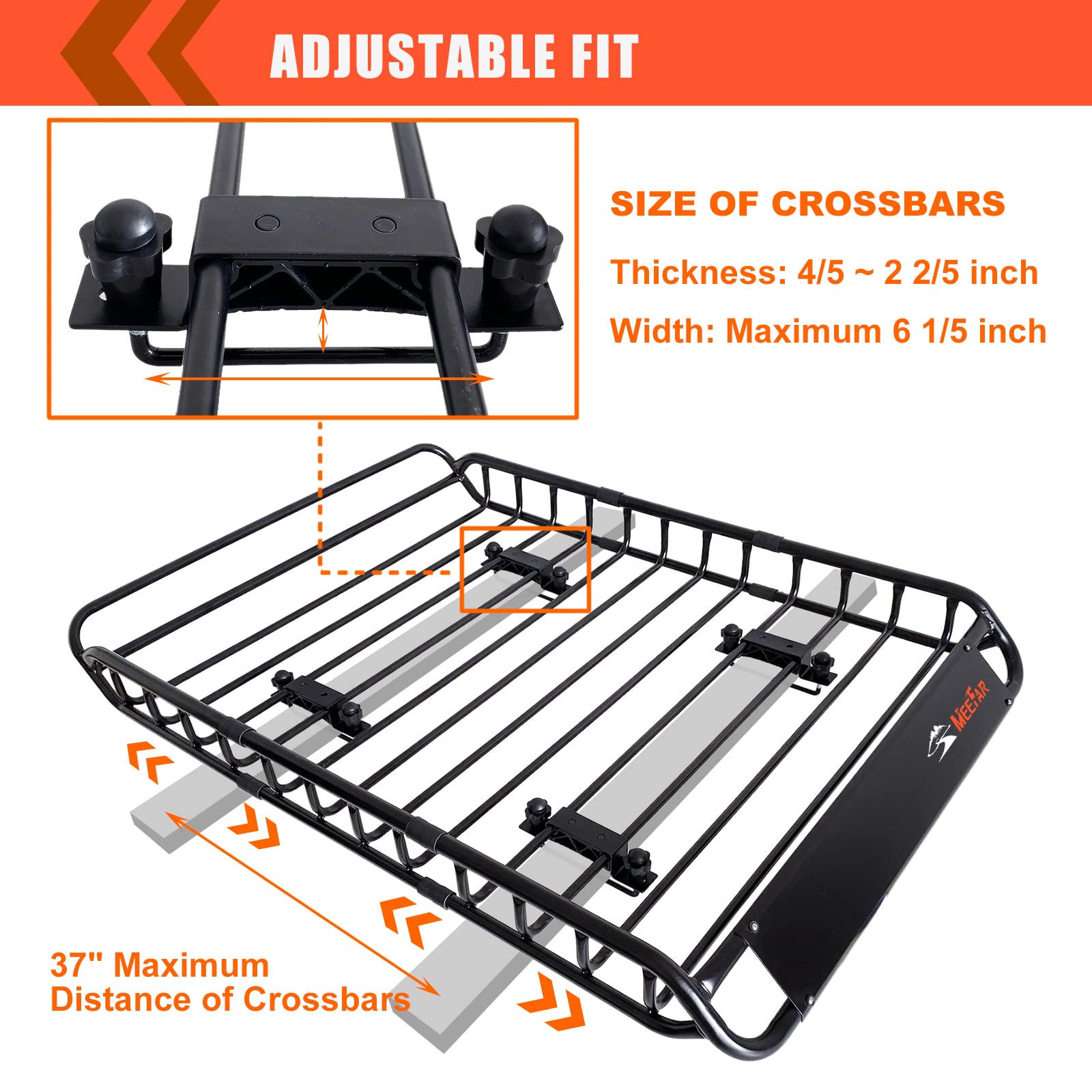 MeeFar Roof Rack Carrier Basket Universal Rooftop 51" X 36" X 5" + Waterproof Bag 15 Cubic Feet (44" 34" 17"), and Cargo Net with Attachment Hooks, Ratchet Straps