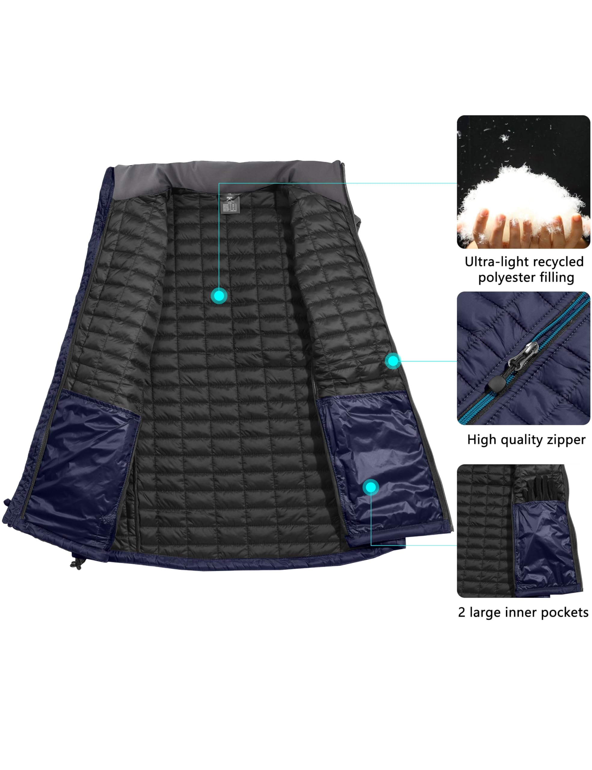 Little Donkey Andy Men's Puffer Vest, Lightweight Warm Sleeveless Jacket for Hiking Travel Golf Twilight Blue/Black S