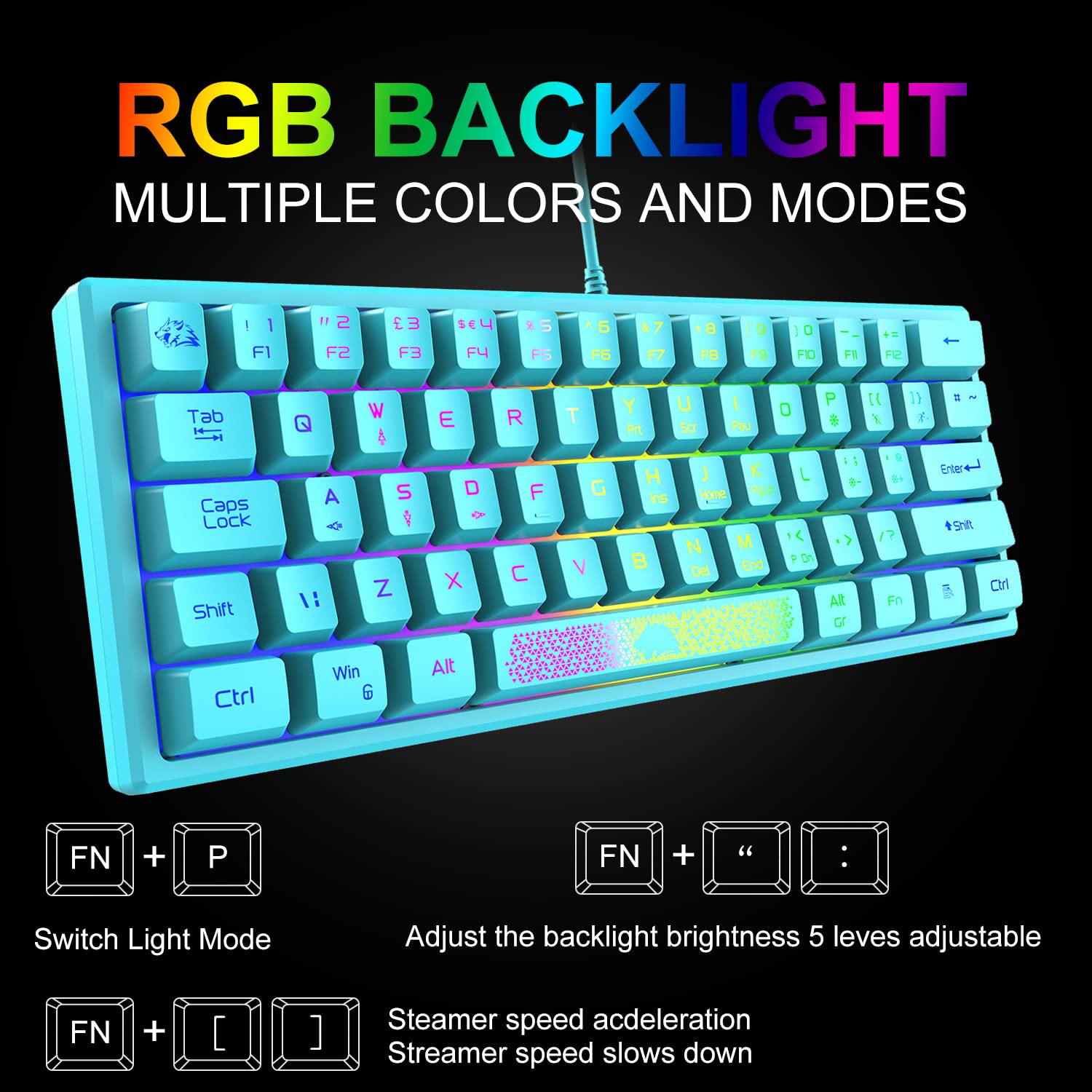 60% Wired Gaming Keyboard and Mouse Combo,Compact RGB Backlit Mini Mechanical Feel Keyboard,Converter Adapter,RGB 6400 DPI Lightweight Gaming Honeycomb Shell Mouse for Xbox,PC,Laptop,MAC